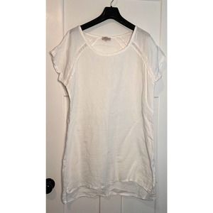 Bella‎ Umbra Womens DRESS White Short Sleeve Scoop Neck Slit Lace Linen Italy L